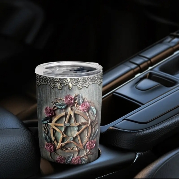 Pentacle Floral ✦ Travel Tumbler ✦ Witchy 20oz Stainless Steel w/ Double-Wall - Picture 4 of 12